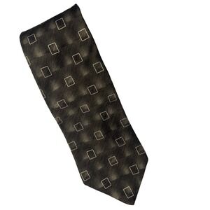 Puritan All Silk Men's Necktie Black Geometric Square Pattern USA Made‎